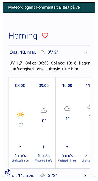 DMI’s lokale vejrudsigt