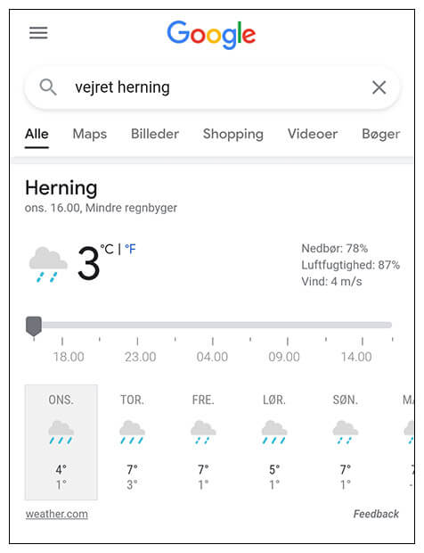 Få vejrudsigten i Google